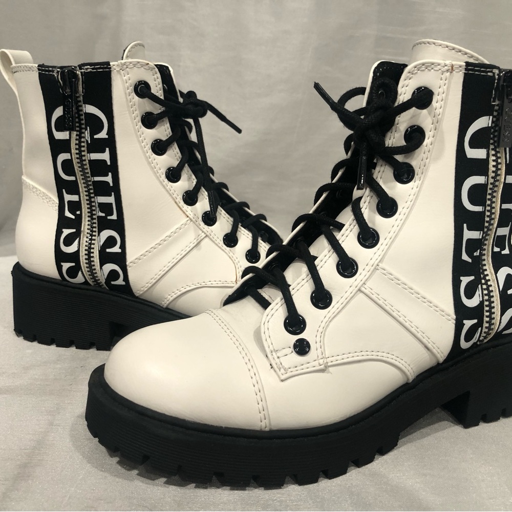 GUESS Women's White Combat Boots